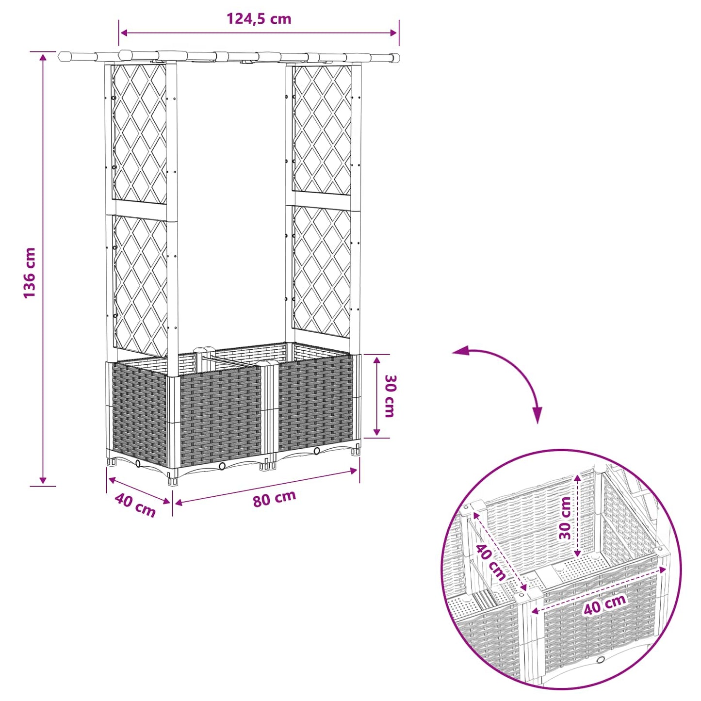 Raised Bed with Trellis and Roof Black 124.5 x 40 x 136 cm PP