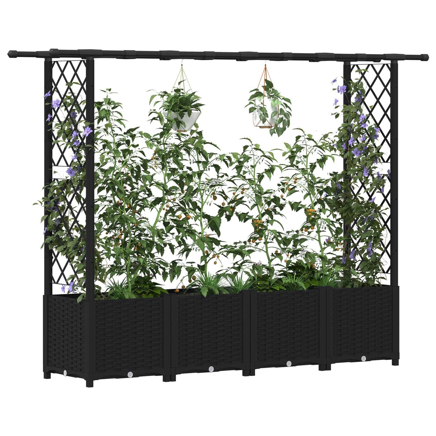 Raised Bed with Trellis and Roof Black 203 x 40 x 136 cm PP