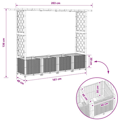 Raised Bed with Trellis and Roof Black 203 x 40 x 136 cm PP