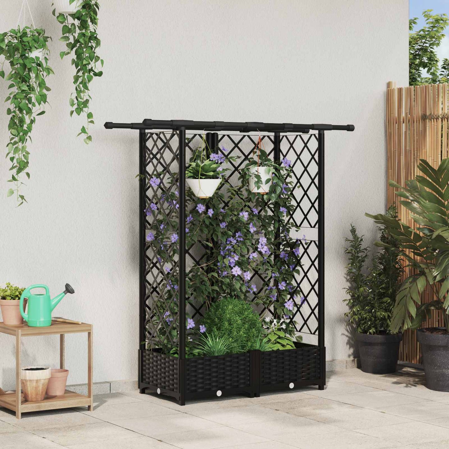 Raised Bed with Trellis and Roof Black 124 x 40 x 121 cm PP