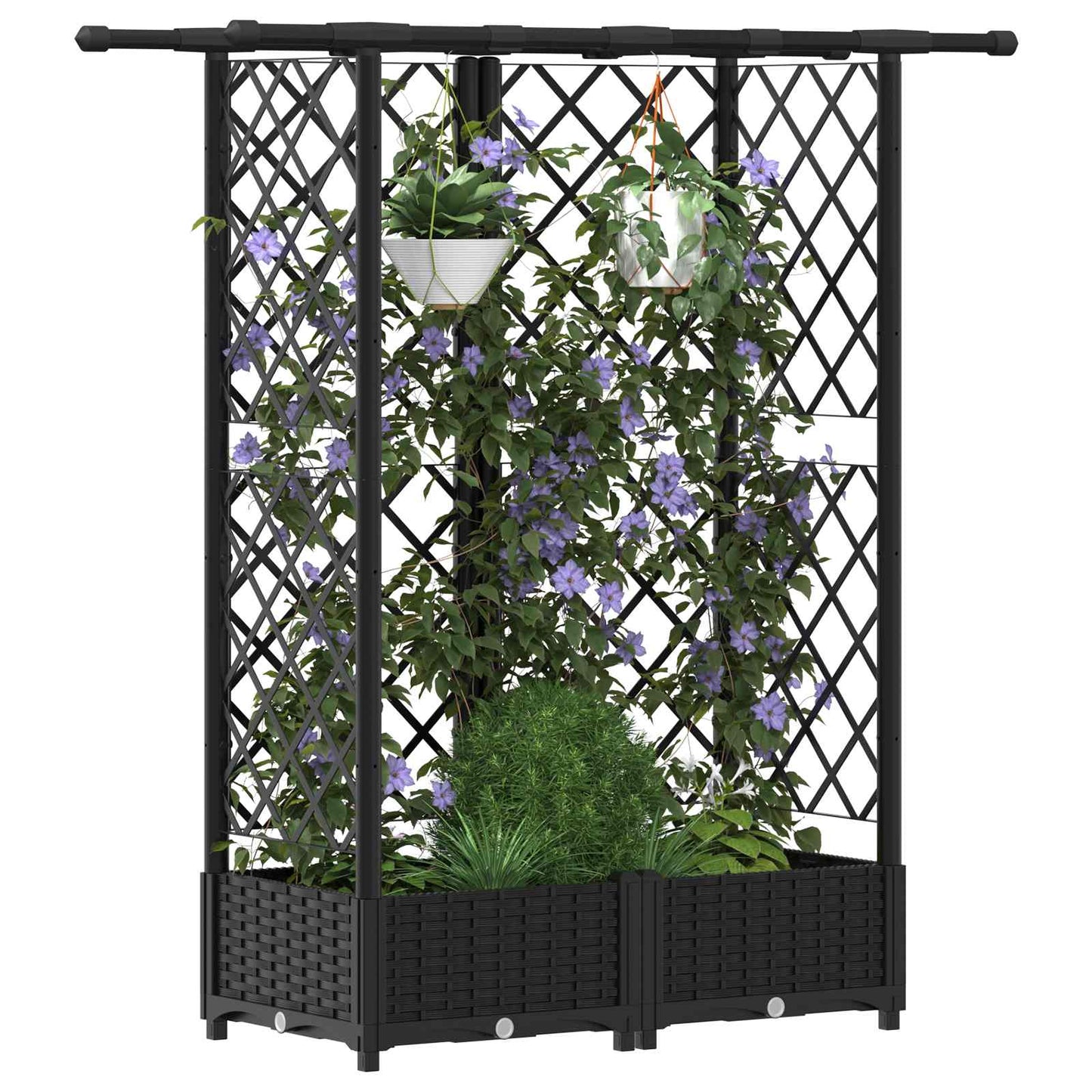 Raised Bed with Trellis and Roof Black 124 x 40 x 121 cm PP