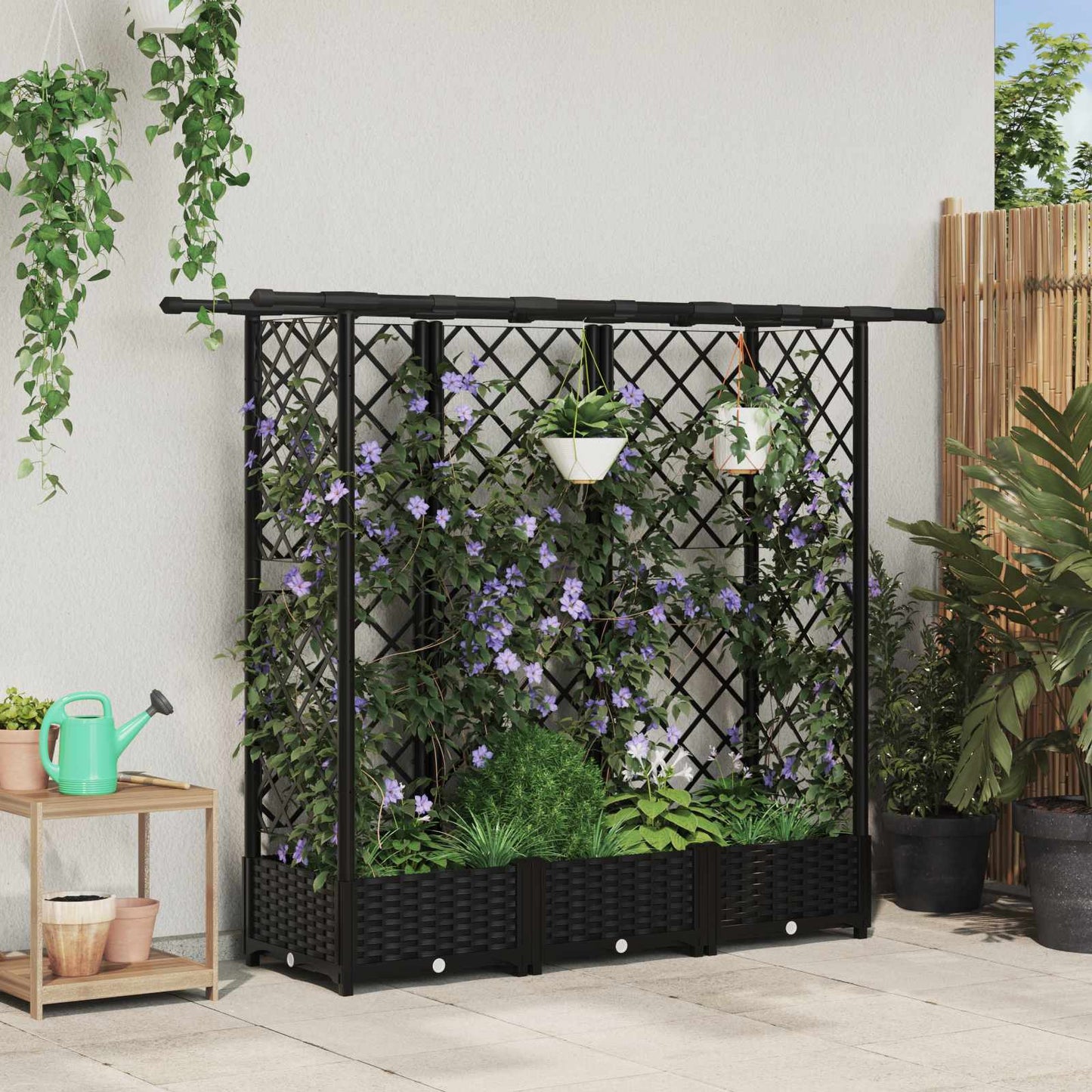Raised Bed with Trellis and Roof Black 164 x 40 x 121 cm PP