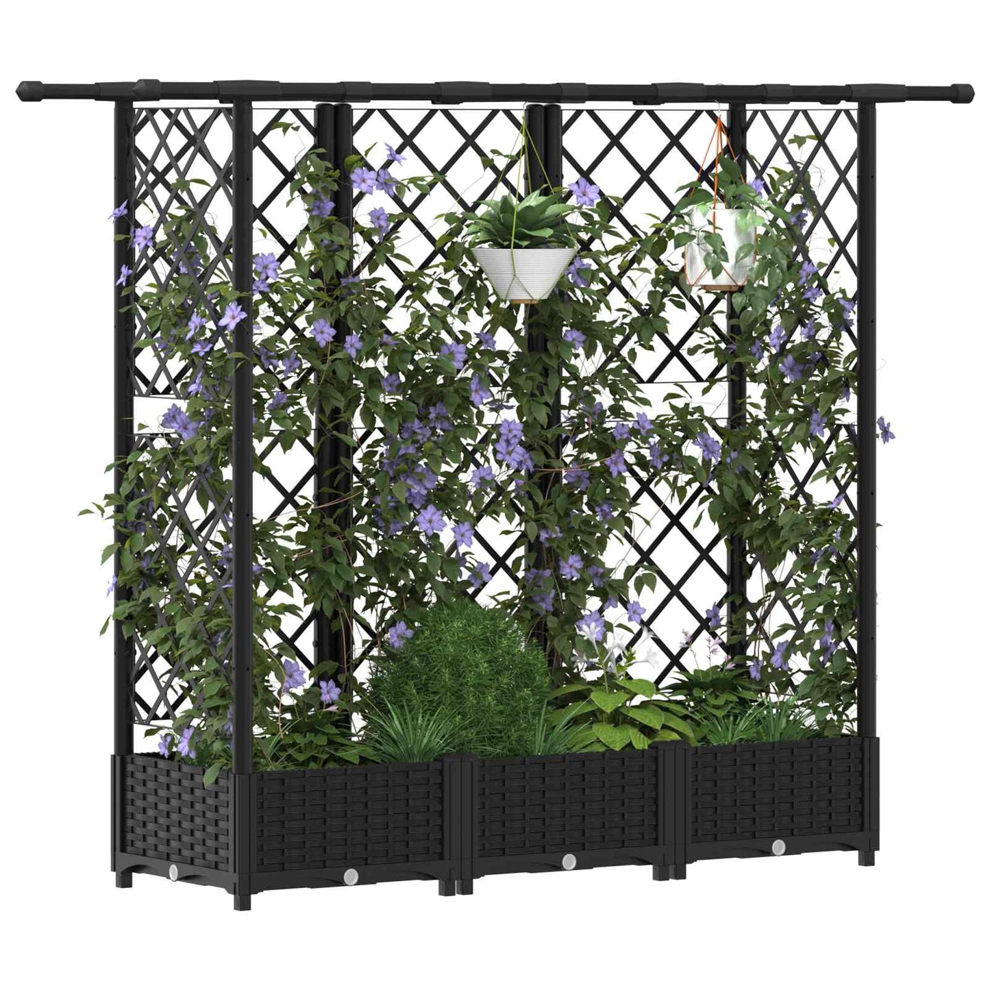 Raised Bed with Trellis and Roof Black 164 x 40 x 121 cm PP