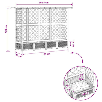 Raised Bed with Trellis and Roof Black 202.5 x 40 x 121 cm PP