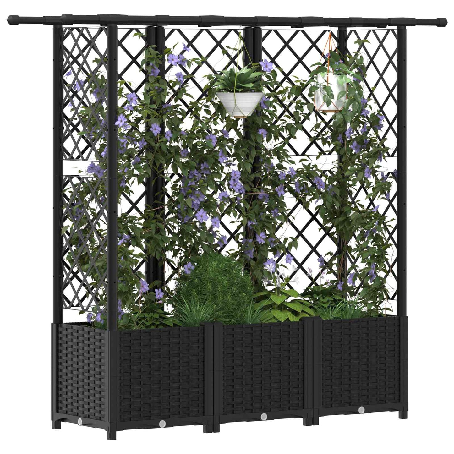 Raised Bed with Trellis and Roof Black 163.5 x 40 x 136 cm PP