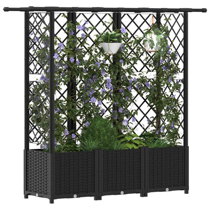 Raised Bed with Trellis and Roof Black 163.5 x 40 x 136 cm PP