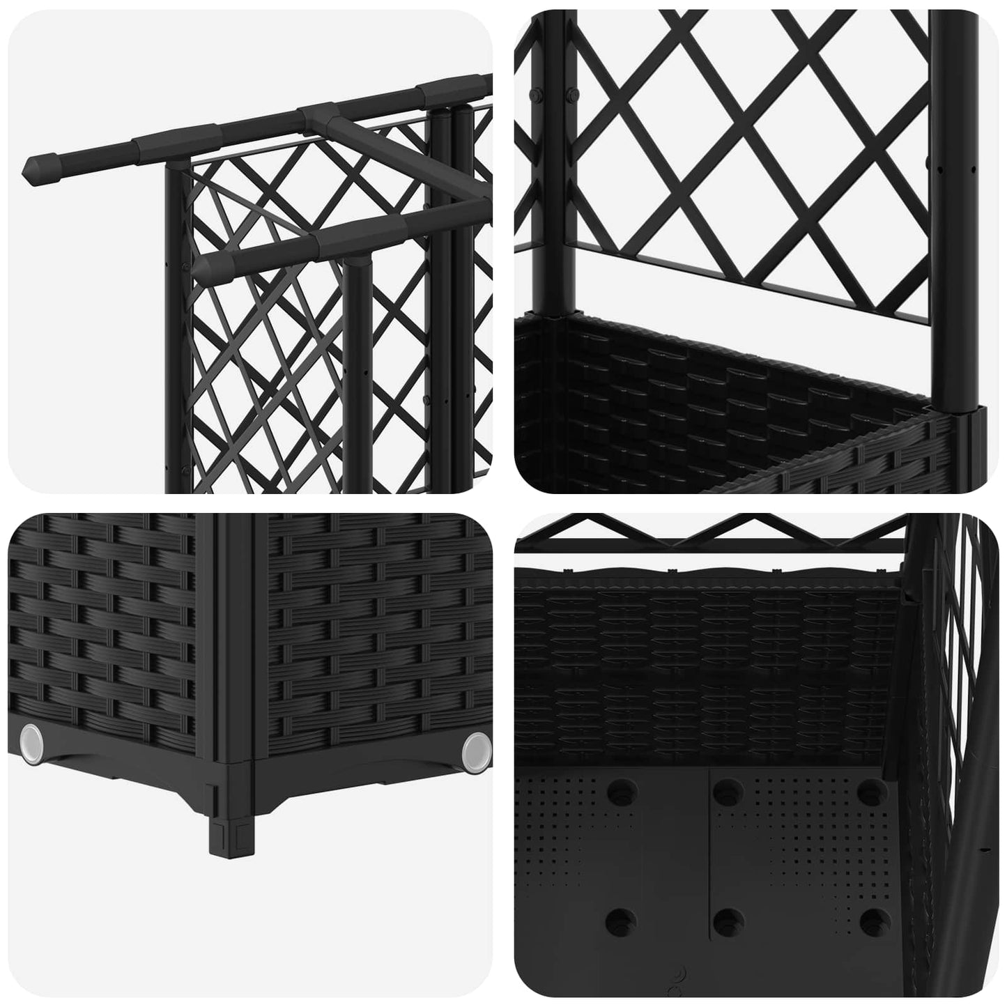 Raised Bed with Trellis and Roof Black 202 x 40 x 136 cm PP
