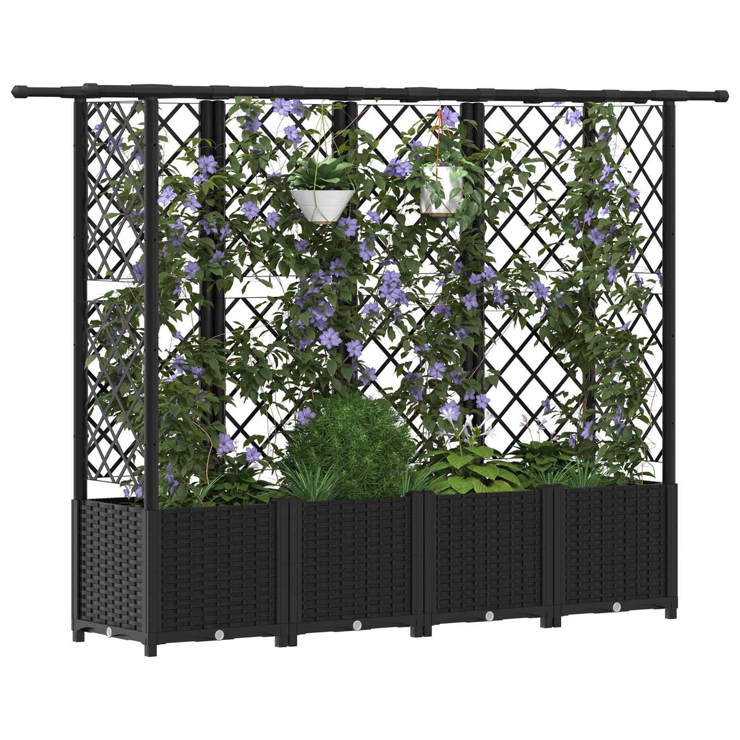 Raised Bed with Trellis and Roof Black 202 x 40 x 136 cm PP