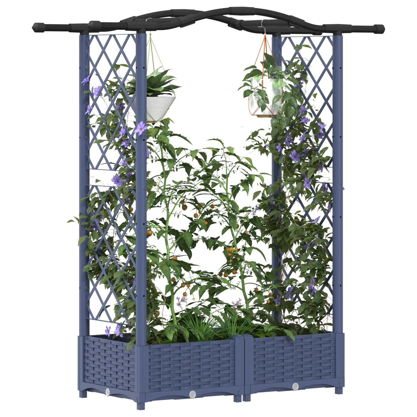 Raised Bed with Trellis and Roof Grey 124 x 40 x 123 cm PP