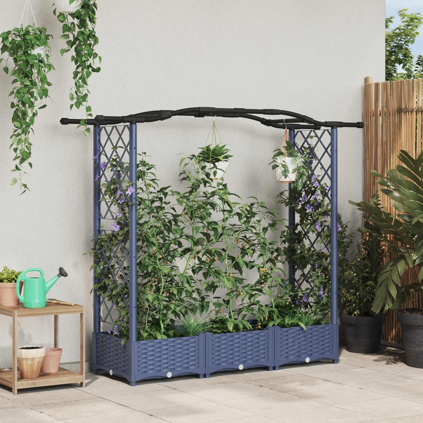 Raised Bed with Trellis and Roof Grey 169 x 40 x 123 cm PP