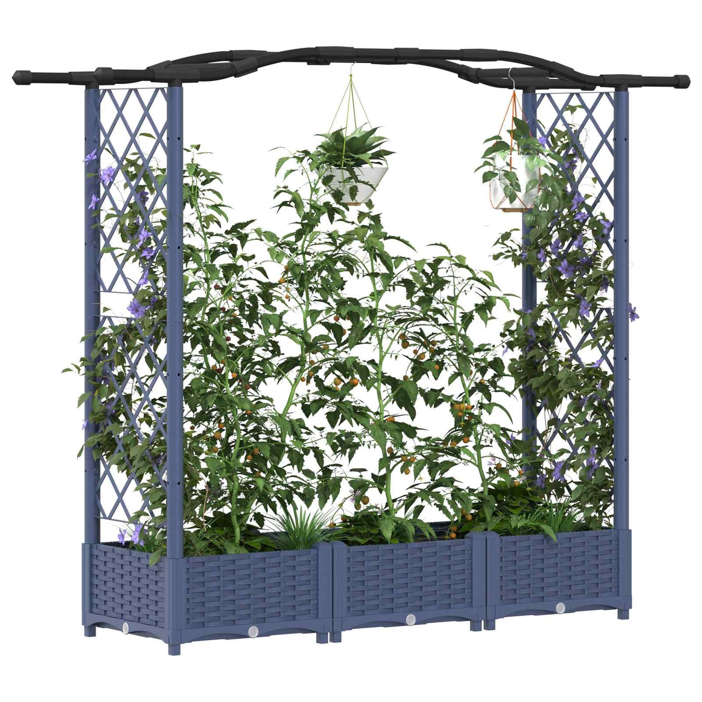 Raised Bed with Trellis and Roof Grey 169 x 40 x 123 cm PP