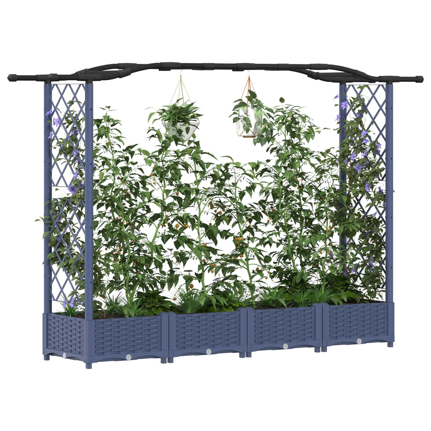 Raised Bed with Trellis and Roof Grey 207 x 40 x 123 cm PP