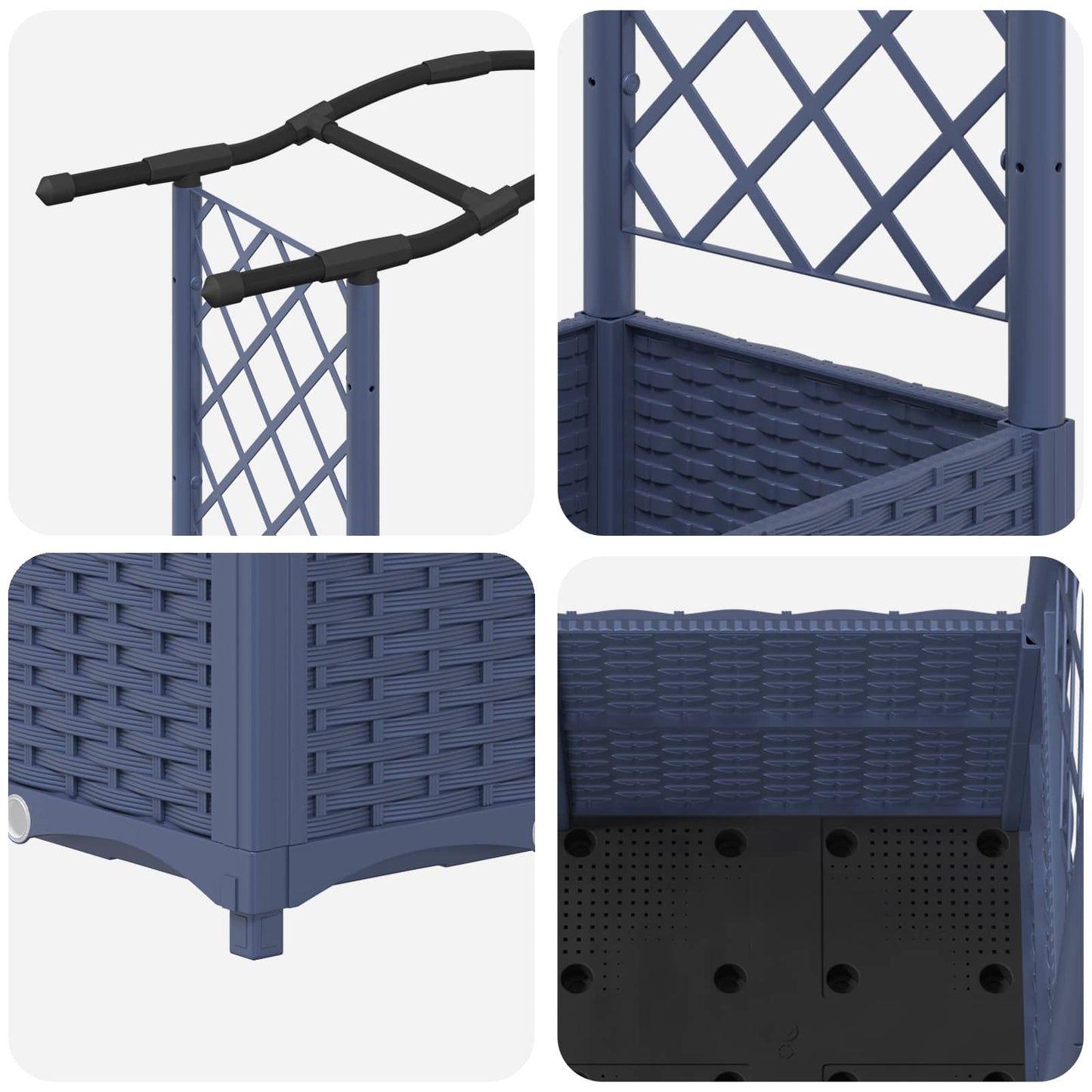 Raised Bed with Trellis and Roof Grey 125 x 40 x 138 cm PP