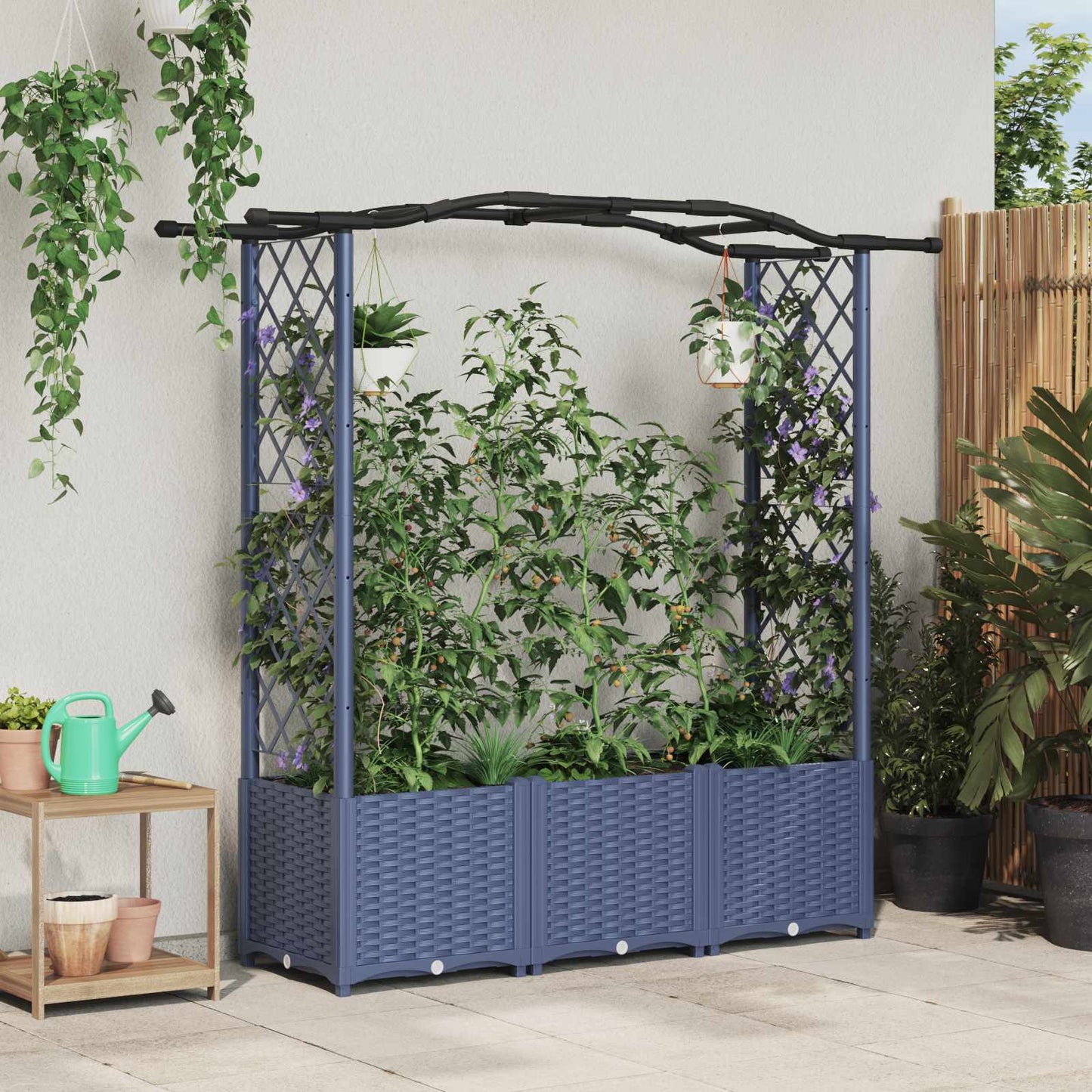 Raised Bed with Trellis and Roof Grey 164 x 40 x 138 cm PP