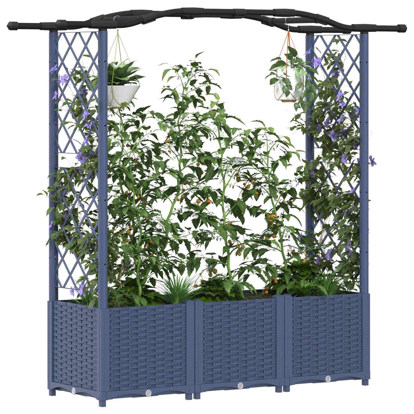 Raised Bed with Trellis and Roof Grey 164 x 40 x 138 cm PP