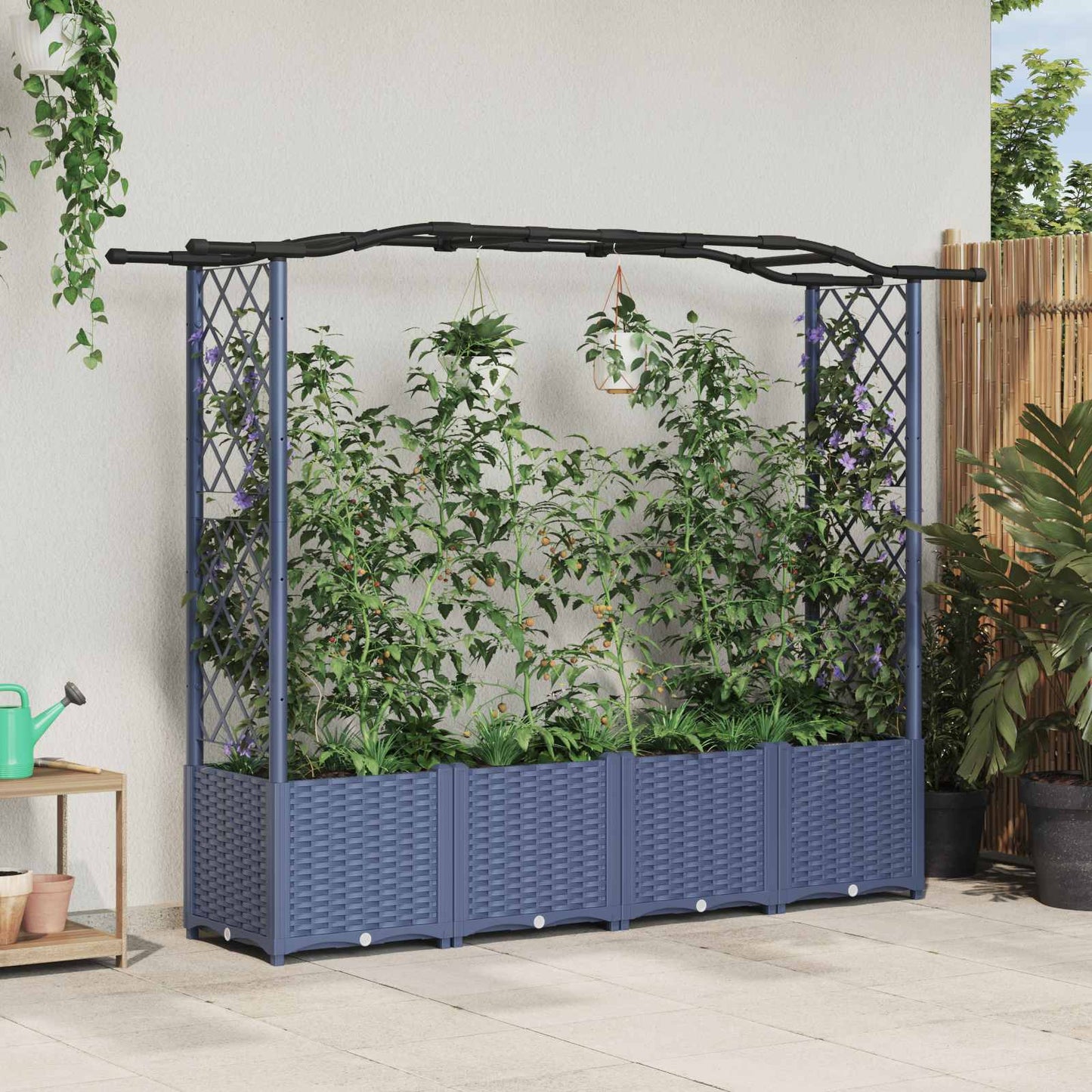 Raised Bed with Trellis and Roof Grey 204 x 40 x 138 cm PP