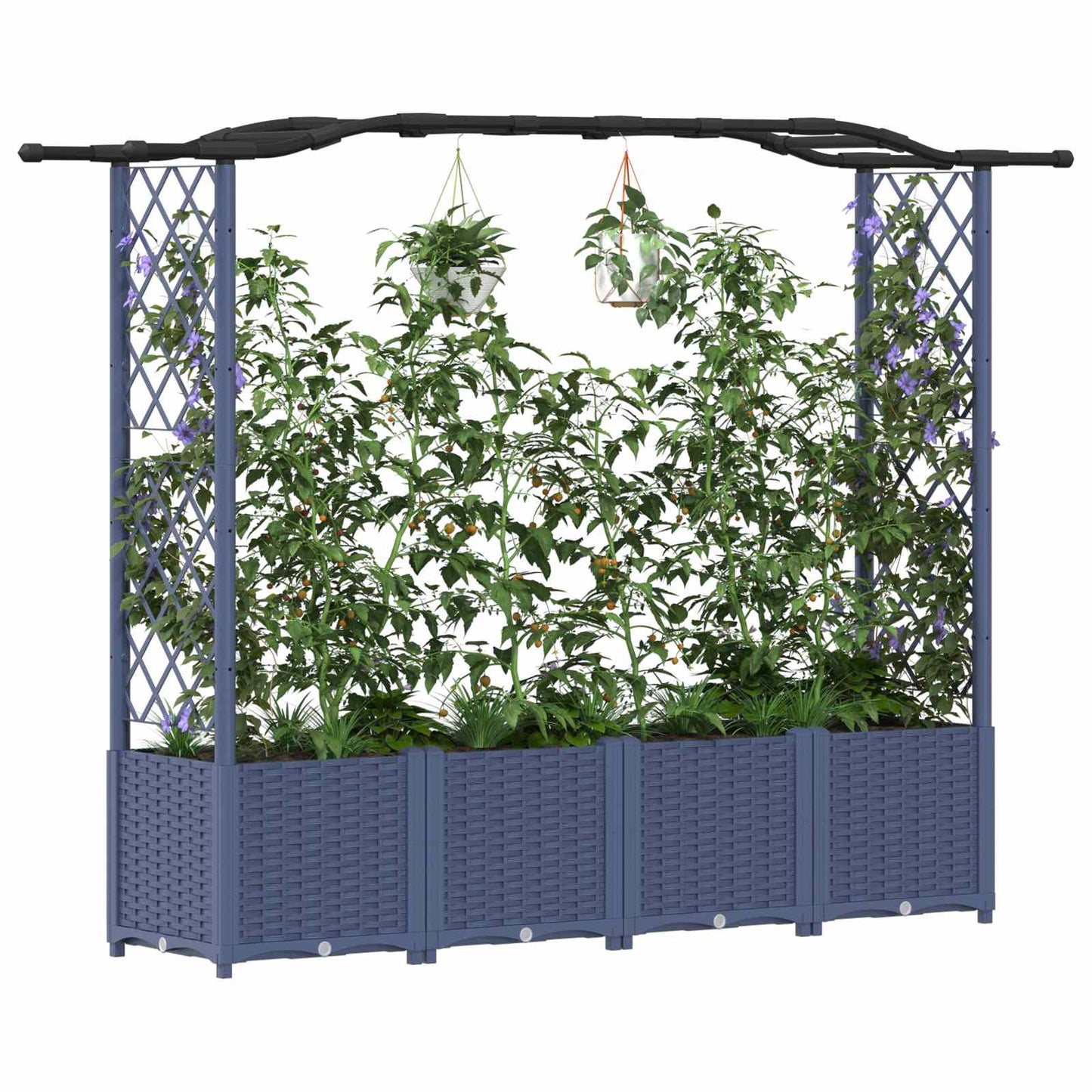 Raised Bed with Trellis and Roof Grey 204 x 40 x 138 cm PP