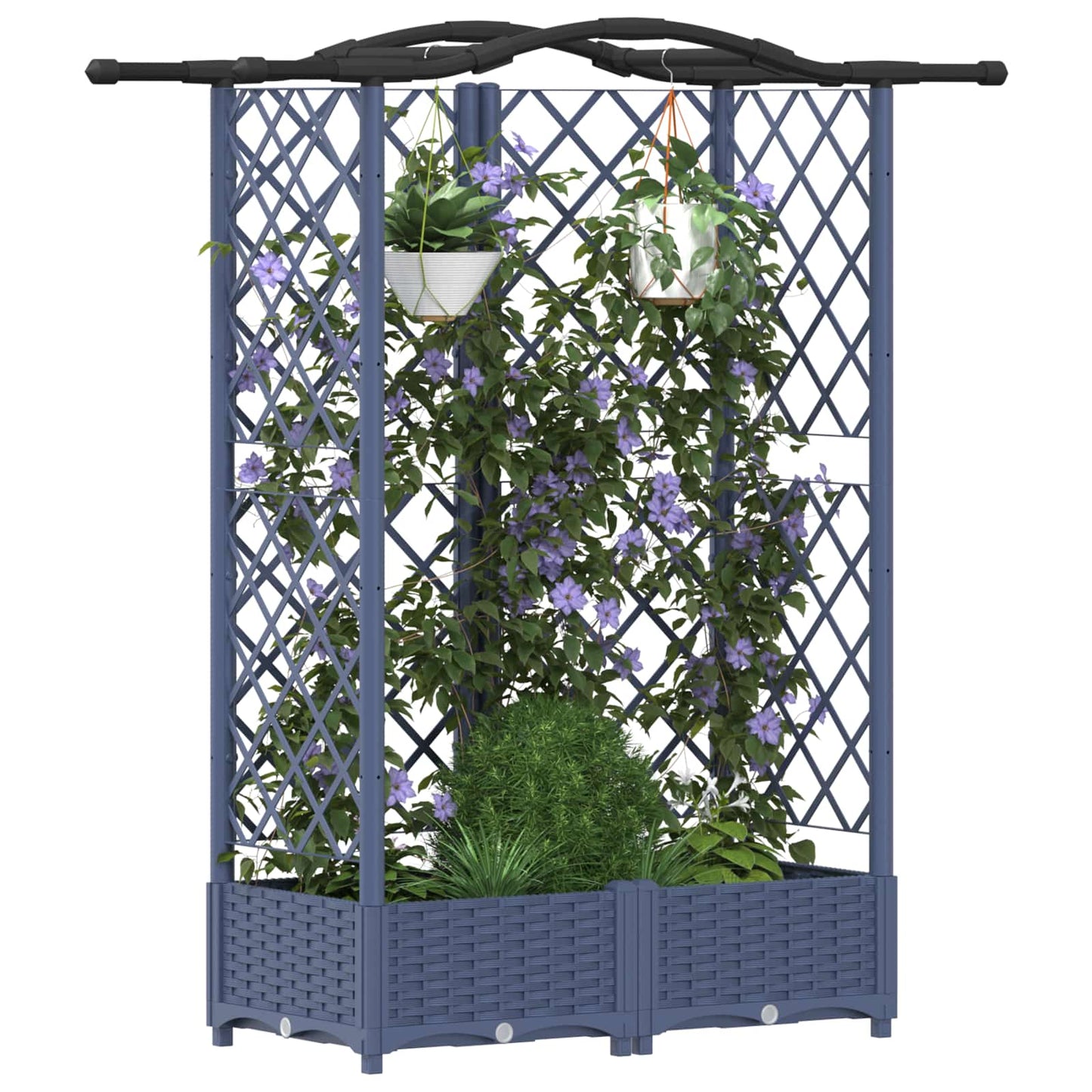 Raised Bed with Trellis and Roof Grey 124 x 40 x 123 cm PP