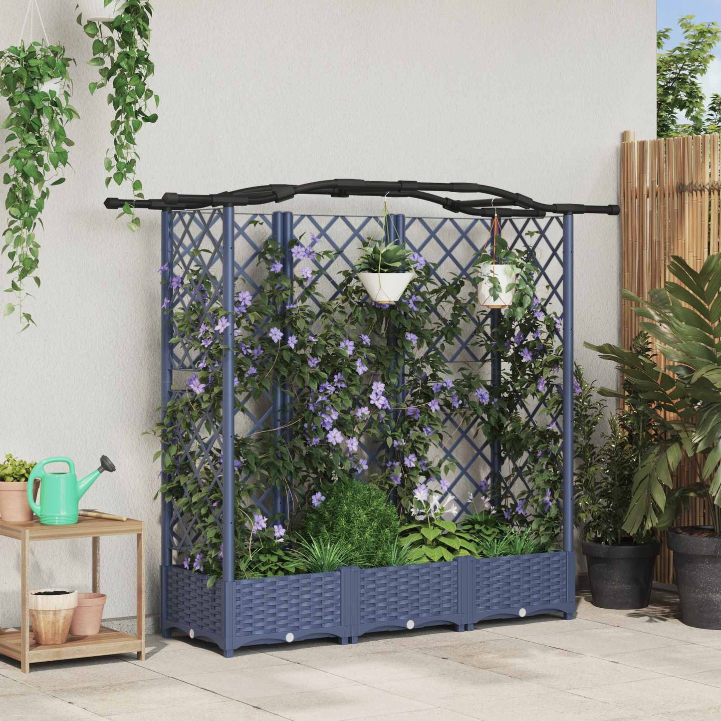 Raised Bed with Trellis and Roof Grey 163 x 40 x 123 cm PP