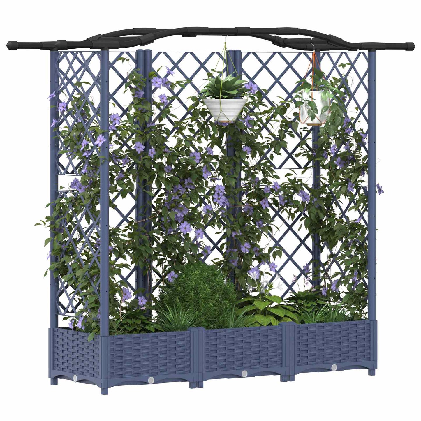Raised Bed with Trellis and Roof Grey 163 x 40 x 123 cm PP