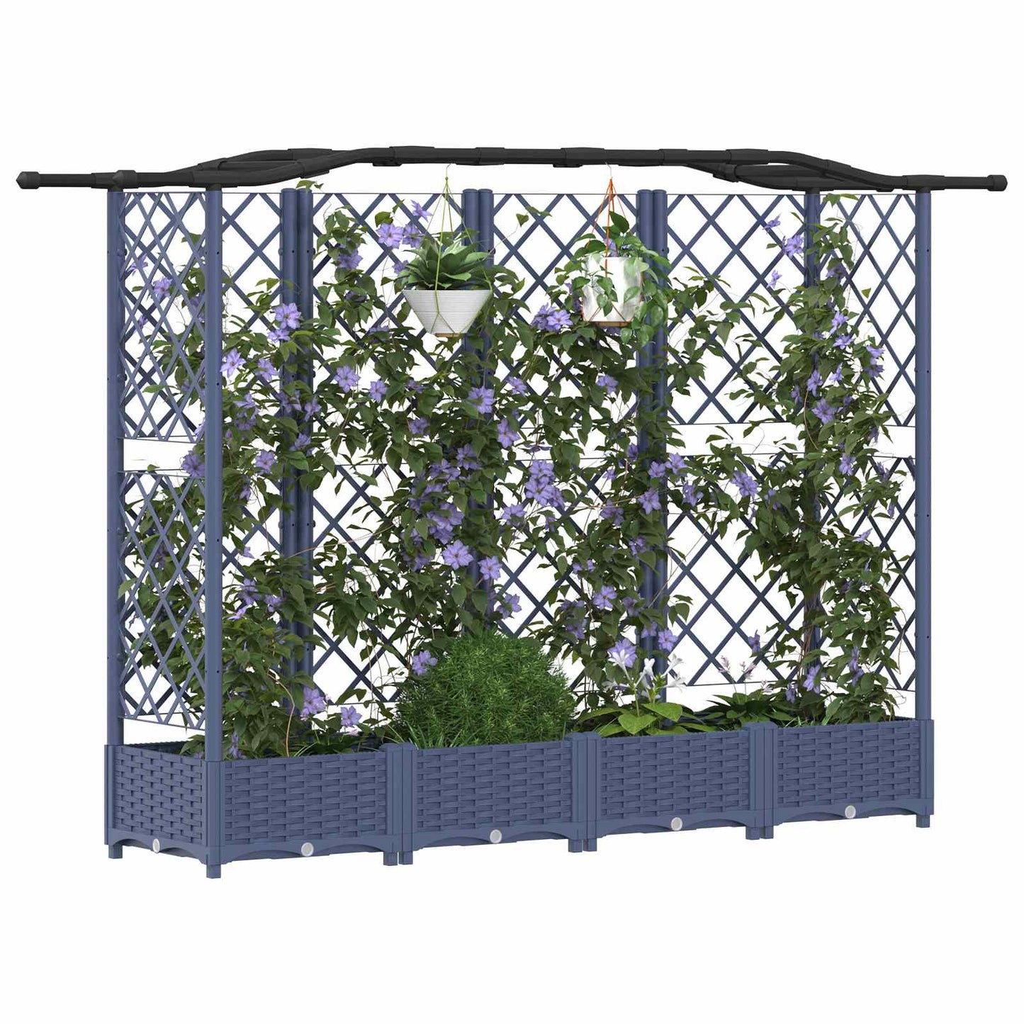 Raised Bed with Trellis and Roof Grey 203.5 x 40 x 123 cm PP