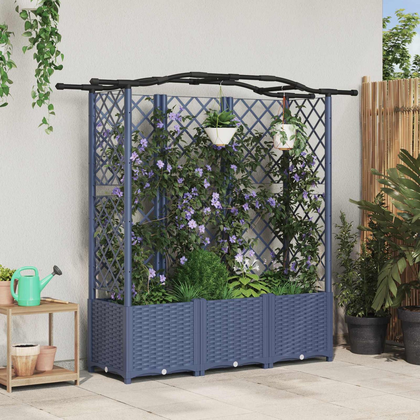 Raised Bed with Trellis and Roof Grey 163 x 40 x 138 cm PP