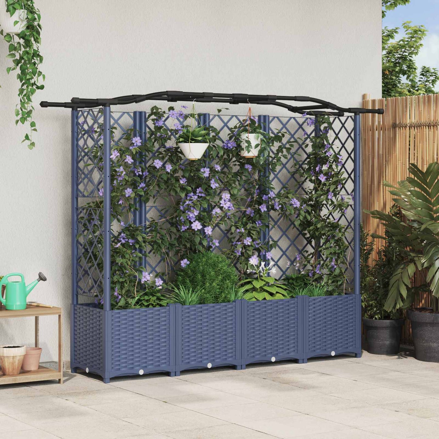 Raised Bed with Trellis and Roof Grey 204 x 40 x 138 cm PP