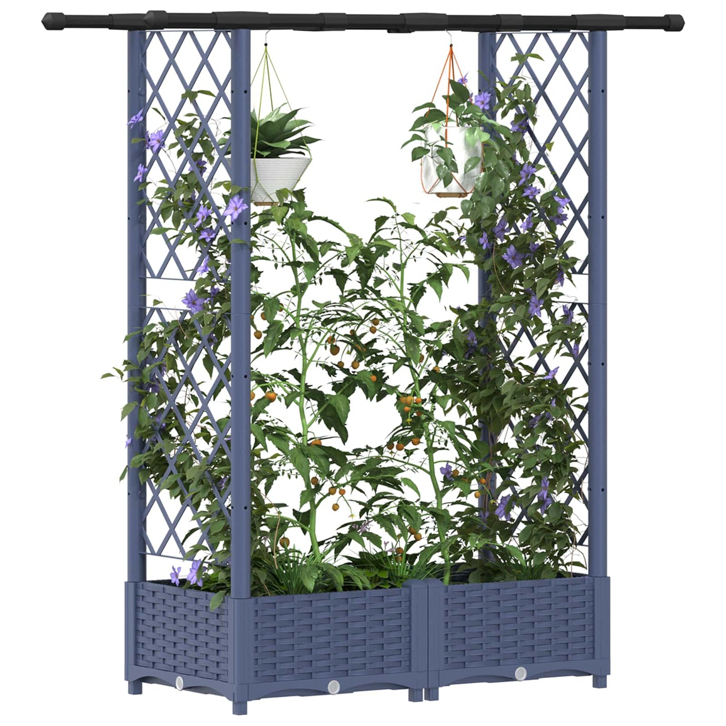 Raised Bed with Trellis and Roof Grey 122.5 x 40 x 121 cm PP
