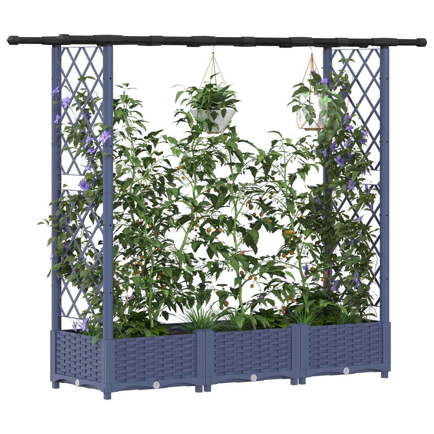 Raised Bed with Trellis and Roof Grey 164 x 40 x 121 cm PP