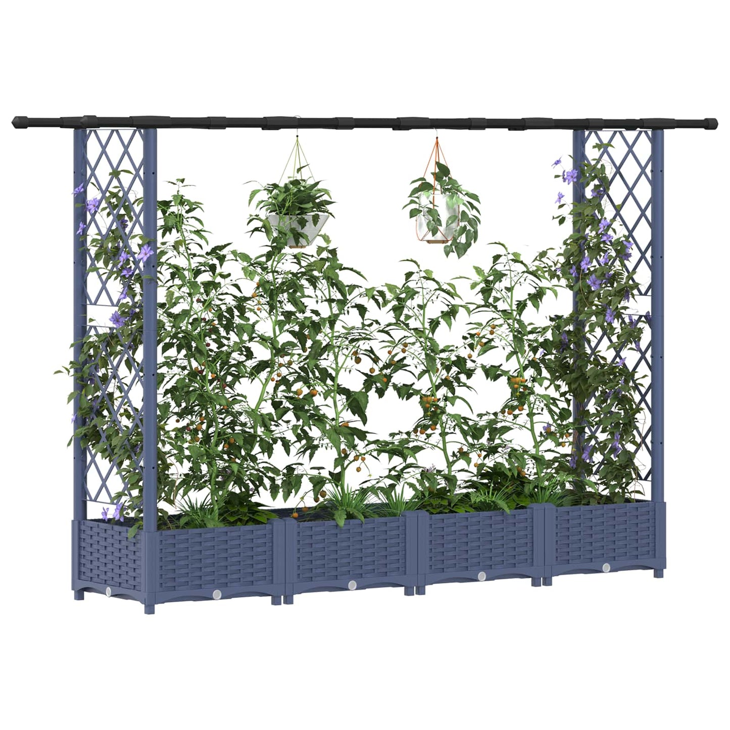 Raised Bed with Trellis and Roof Grey 203 x 40 x 121 cm PP