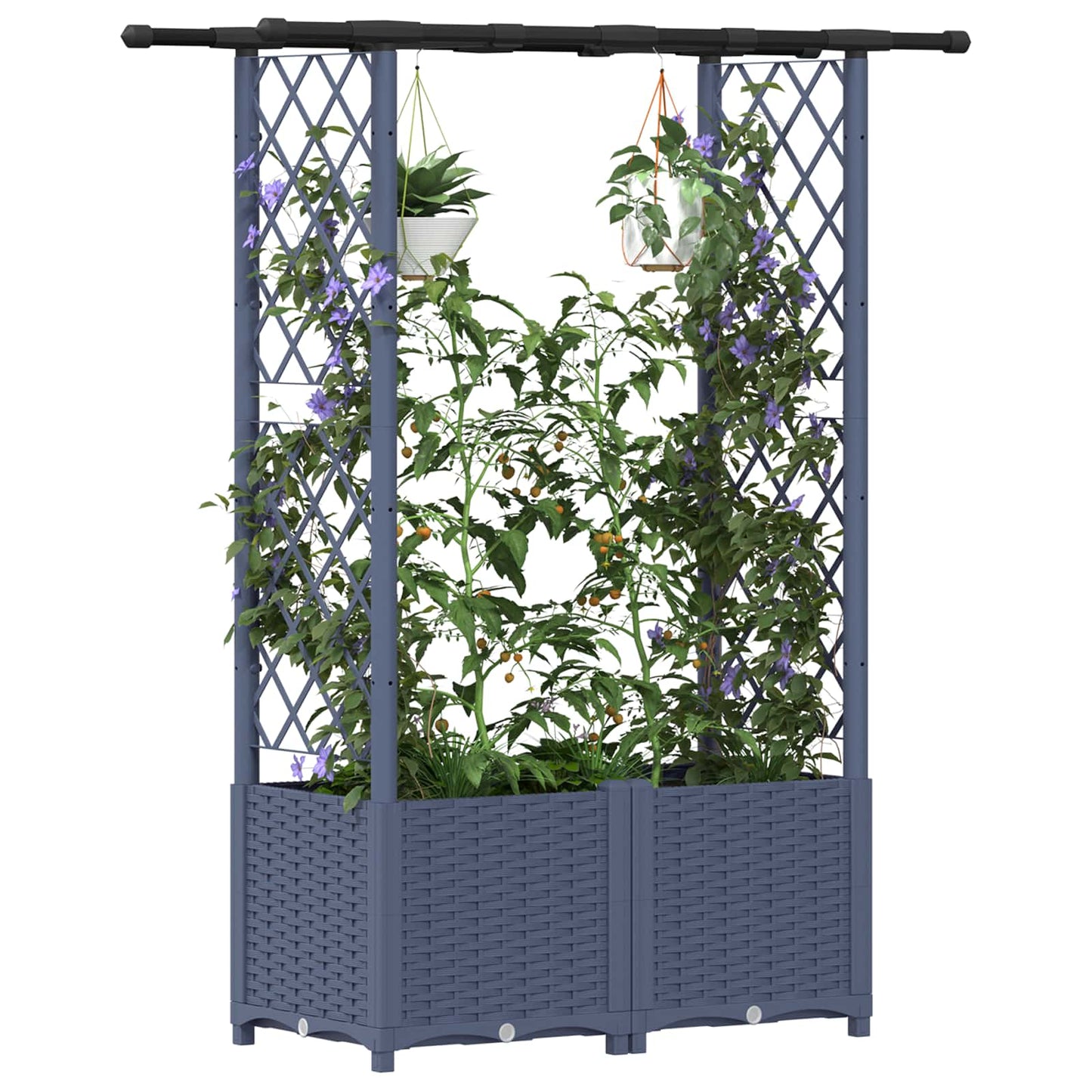 Raised Bed with Trellis and Roof Grey 124.5 x 40 x 136 cm PP