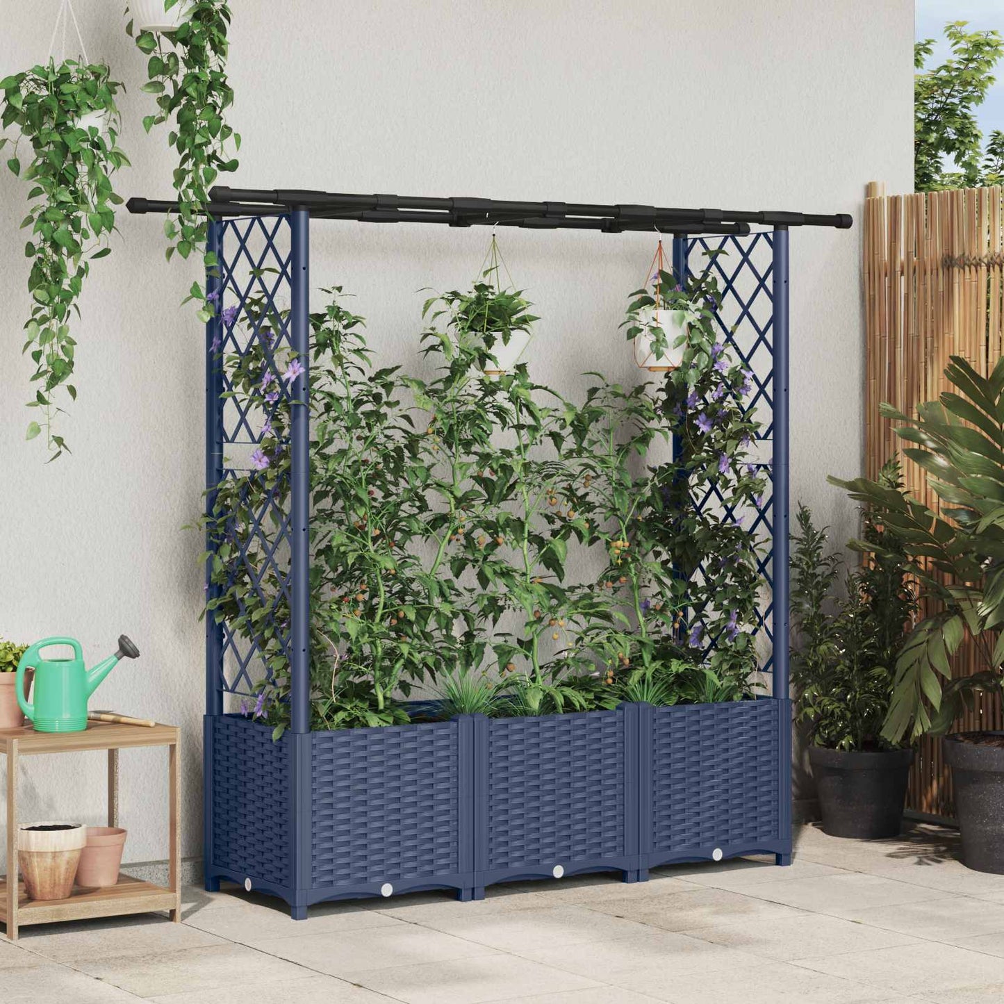 Raised Bed with Trellis and Roof Grey 162.5 x 40 x 136 cm PP