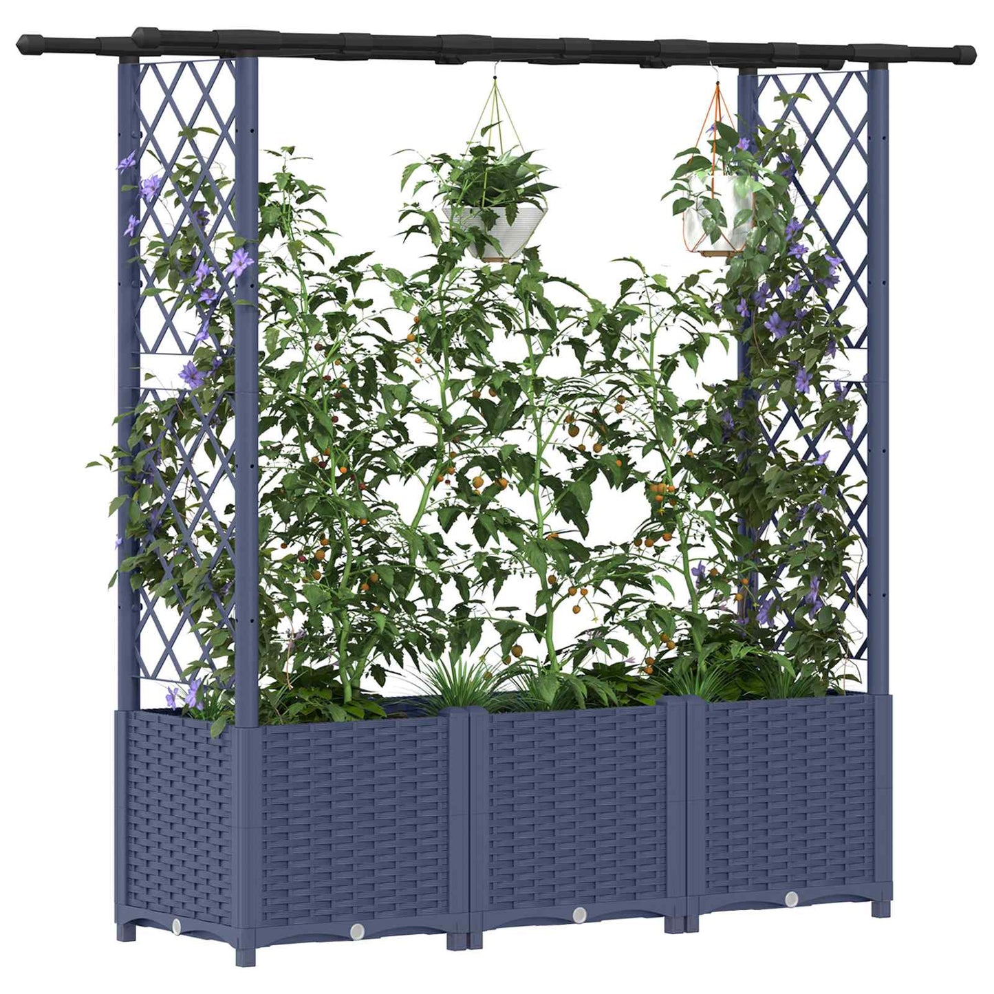 Raised Bed with Trellis and Roof Grey 162.5 x 40 x 136 cm PP