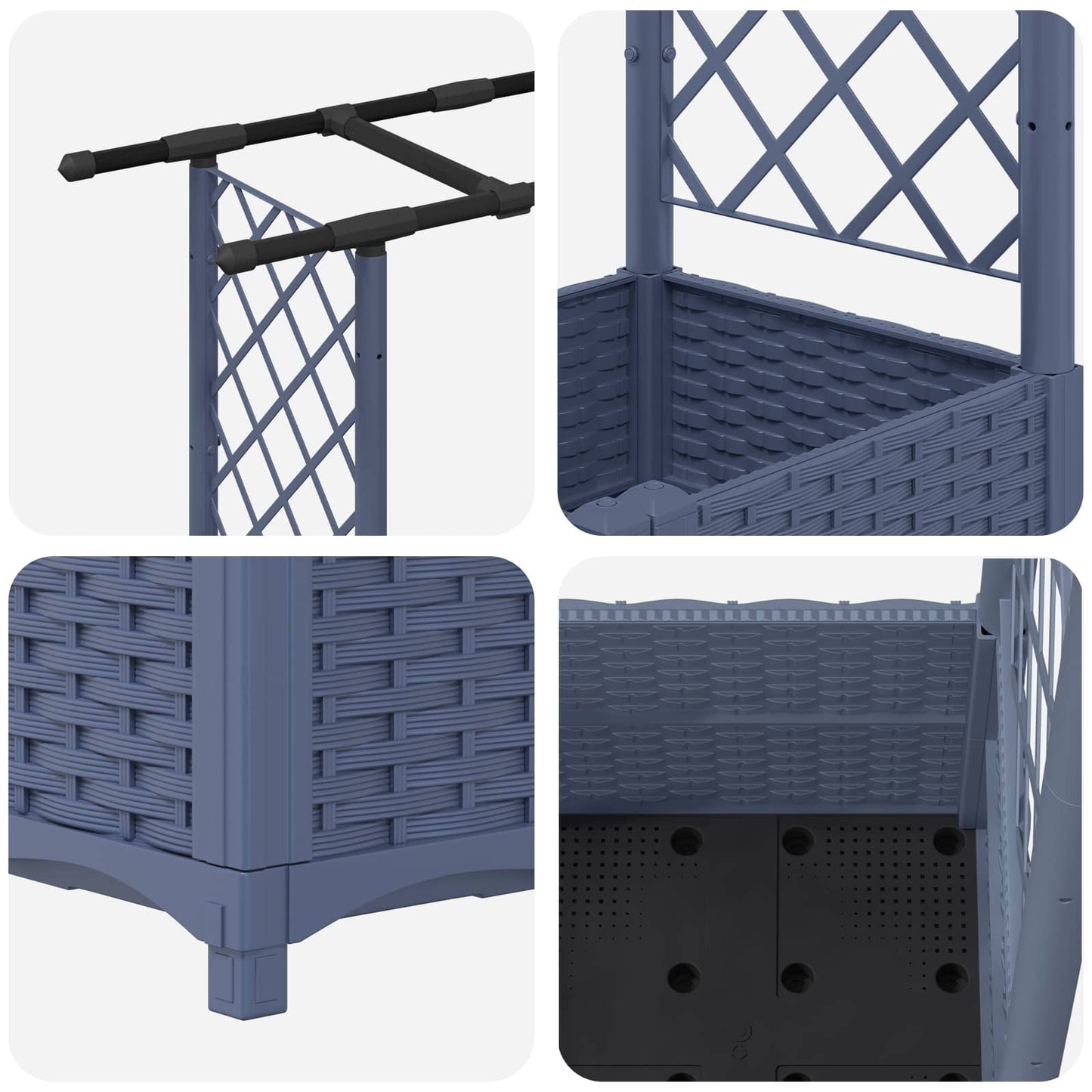 Raised Bed with Trellis and Roof Grey 203 x 40 x 136 cm PP