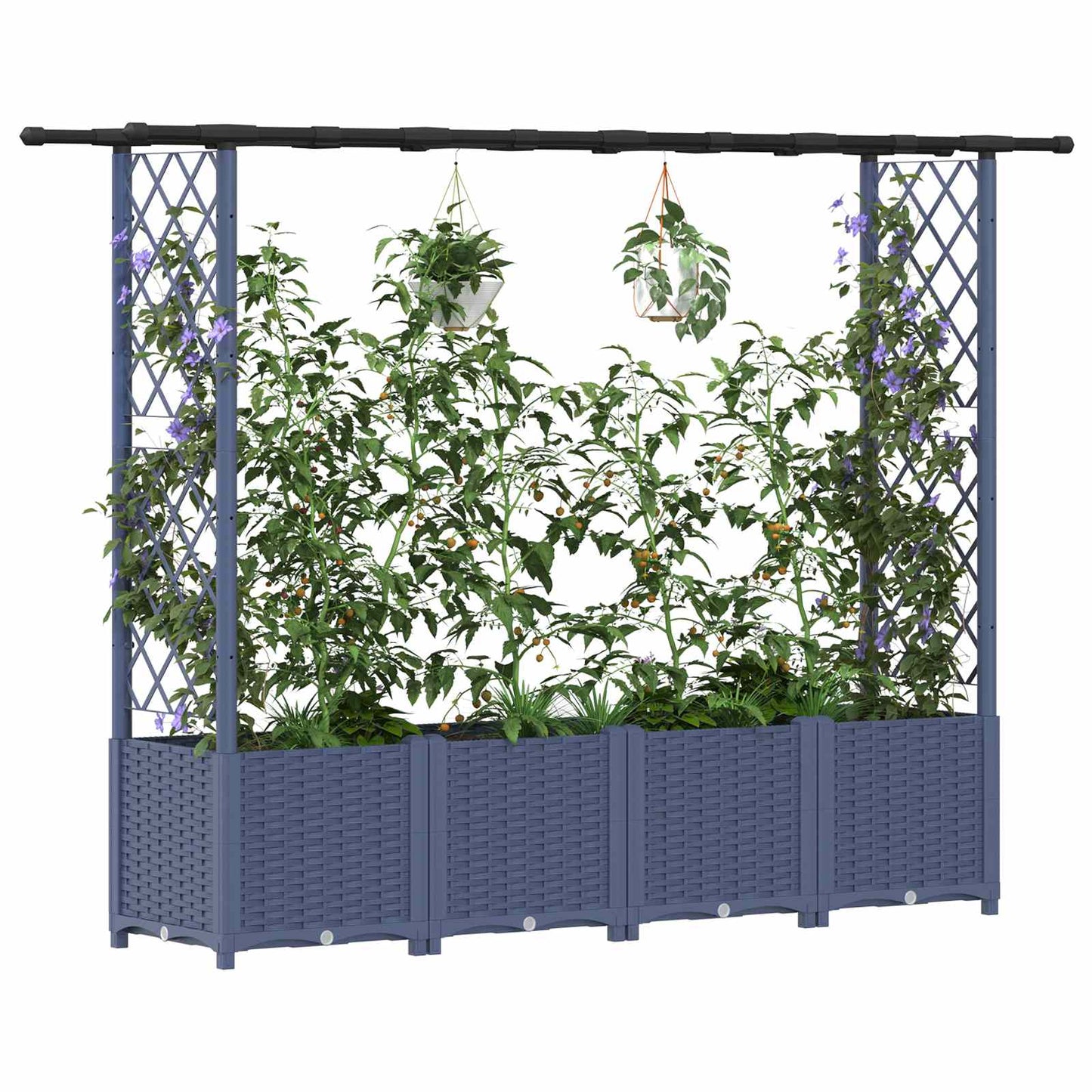 Raised Bed with Trellis and Roof Grey 203 x 40 x 136 cm PP