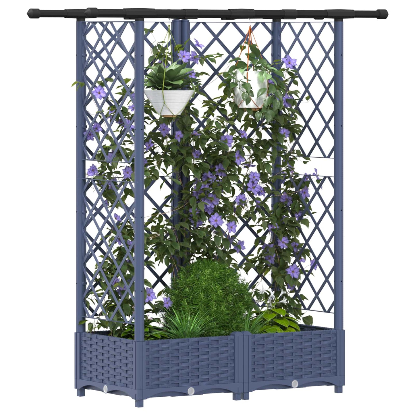 Raised Bed with Trellis and Roof Grey 124 x 40 x 121 cm PP