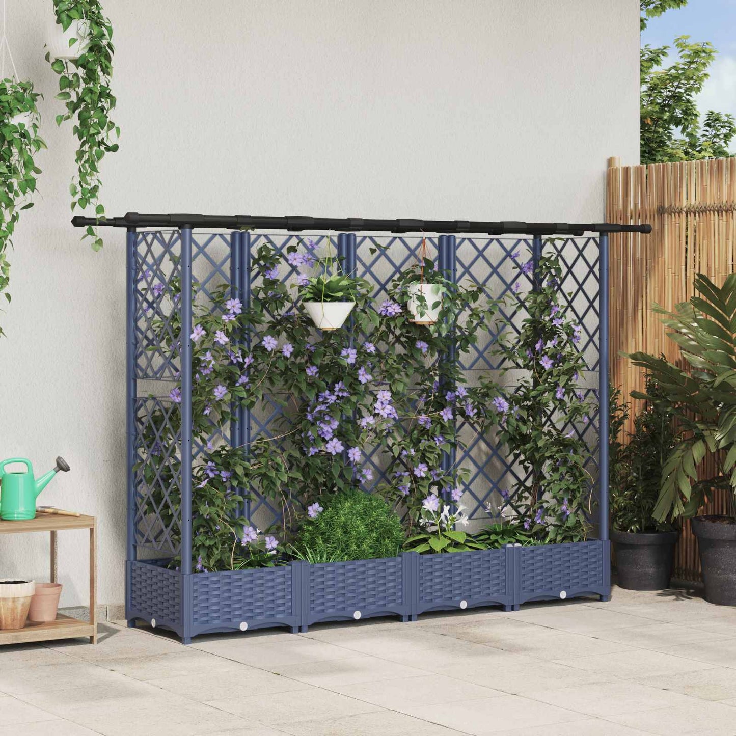 Raised Bed with Trellis and Roof Grey 202.5 x 40 x 121 cm PP