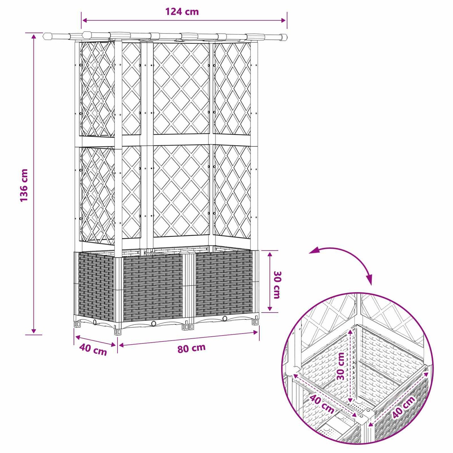 Raised Bed with Trellis and Roof Grey 124 x 40 x 136 cm PP