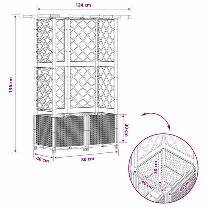 Raised Bed with Trellis and Roof Grey 124 x 40 x 136 cm PP