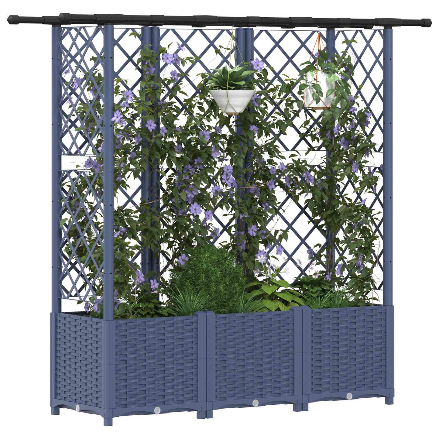 Raised Bed with Trellis and Roof Grey 163.5 x 40 x 136 cm PP