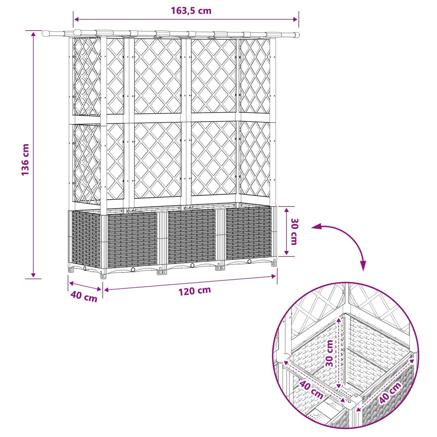 Raised Bed with Trellis and Roof Grey 163.5 x 40 x 136 cm PP