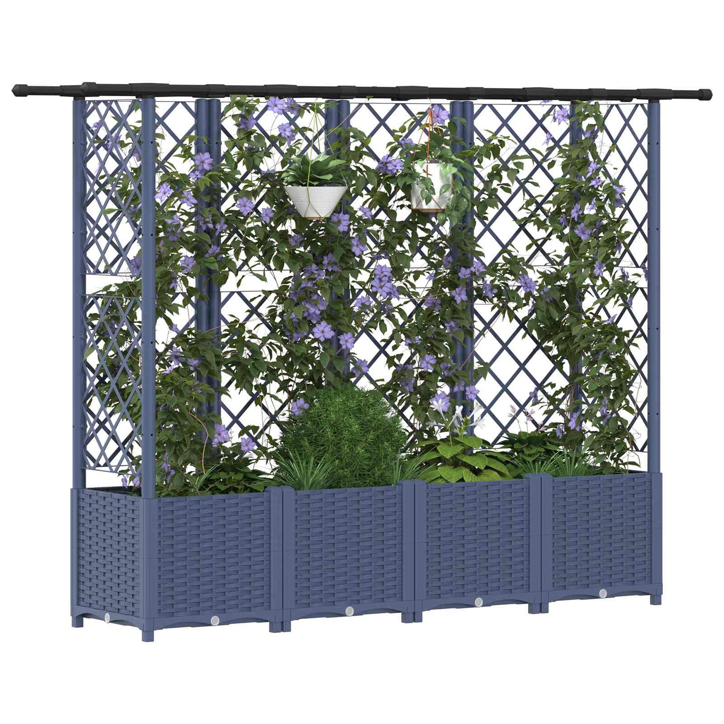 Raised Bed with Trellis and Roof Grey 202 x 40 x 136 cm PP