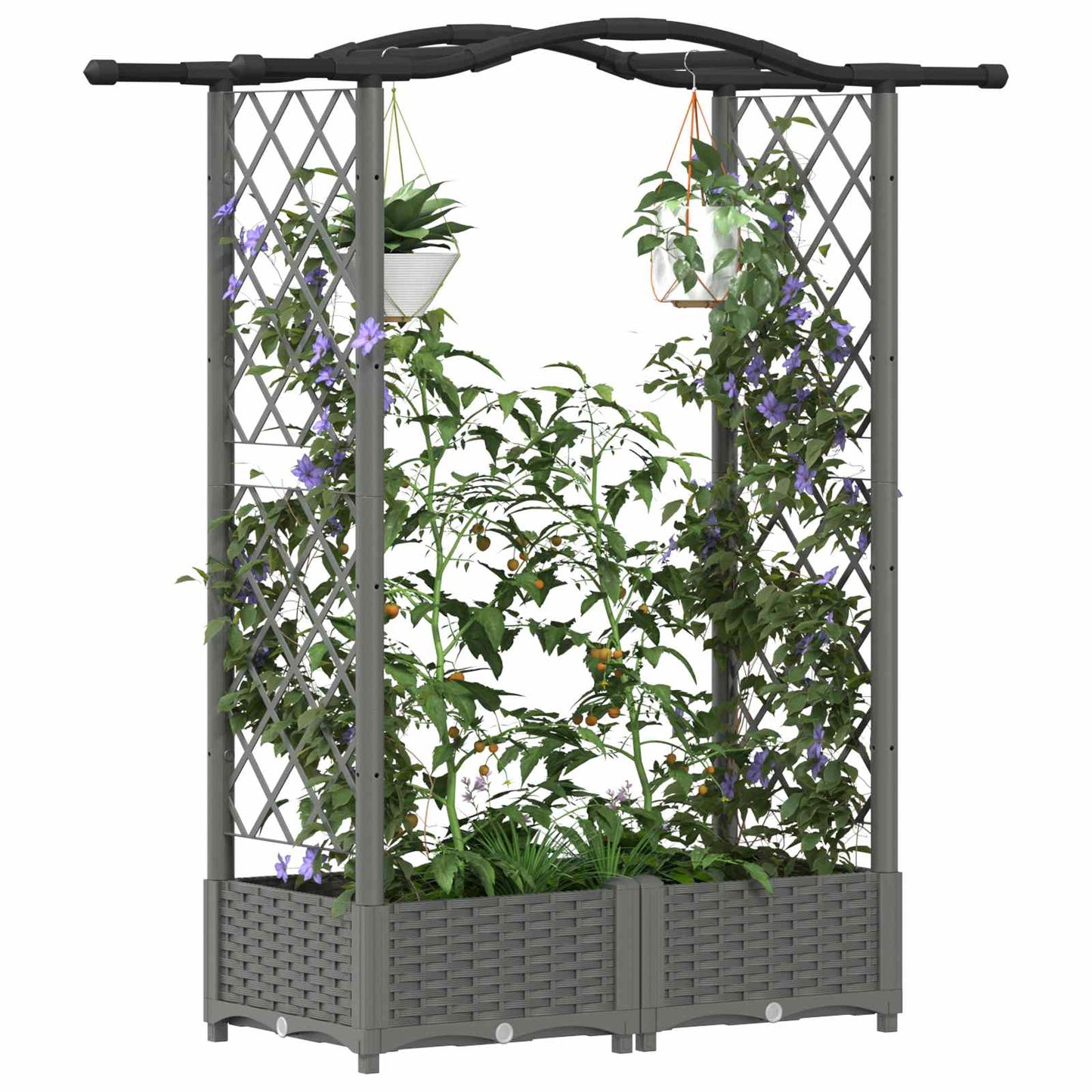 Raised Bed with Trellis and Roof Light Grey 124 x 40 x 123 cm