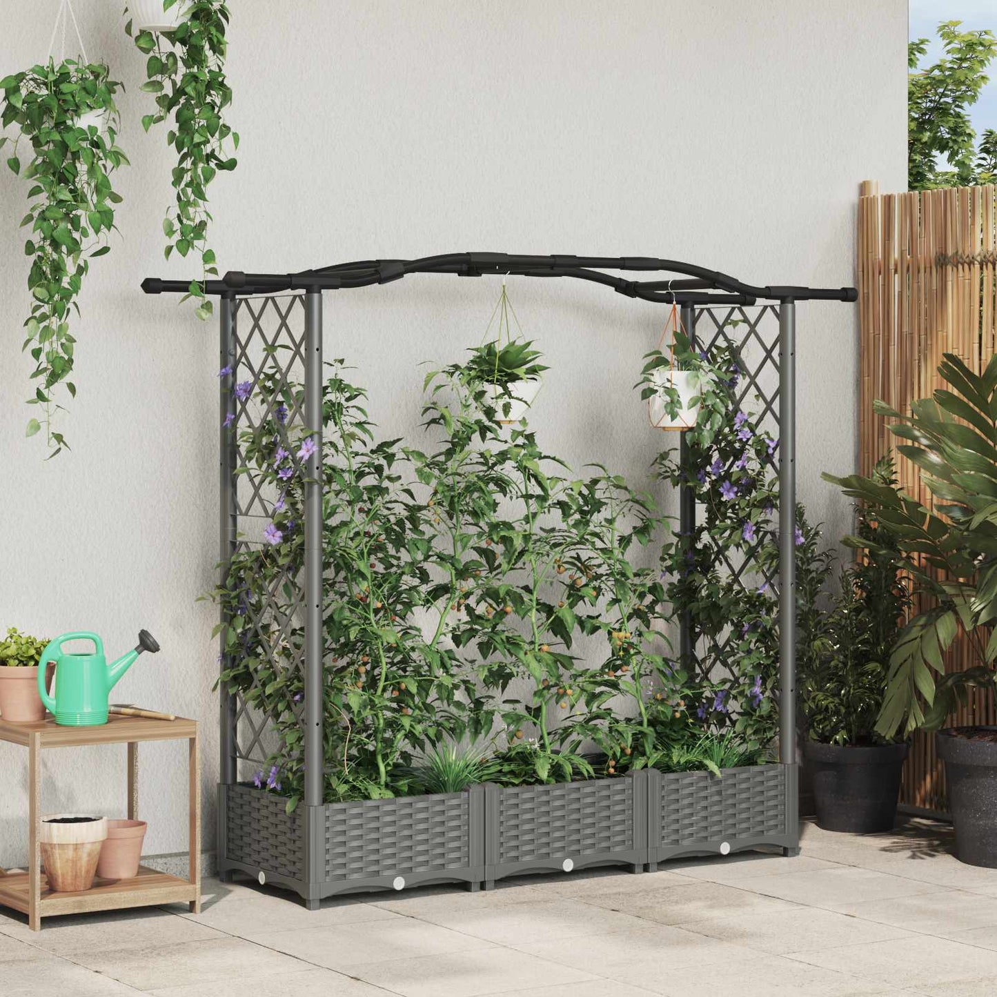 Raised Bed with Trellis and Roof Light Grey 169 x 40 x 123 cm