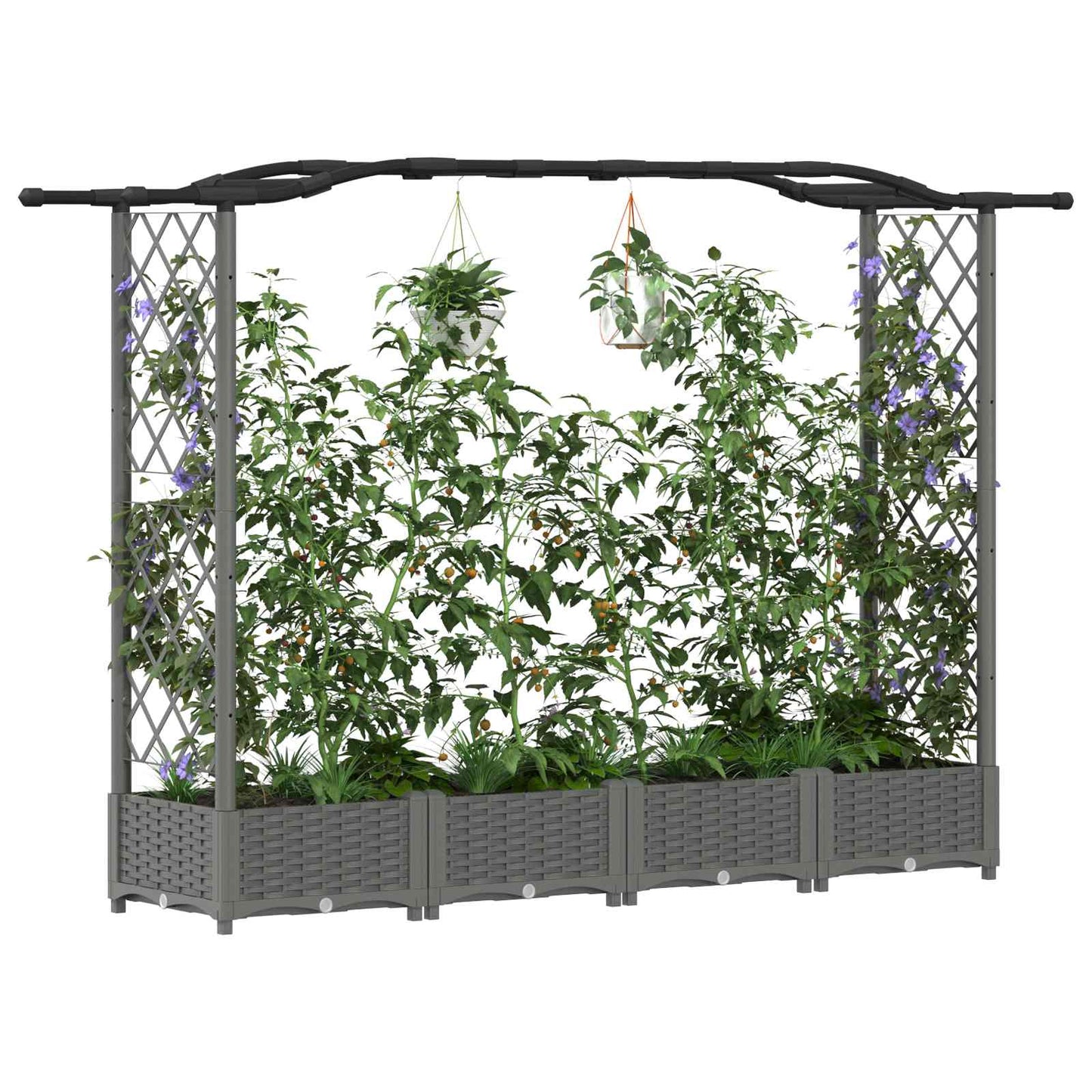 Raised Bed with Trellis and Roof Light Grey 207 x 40 x 123 cm