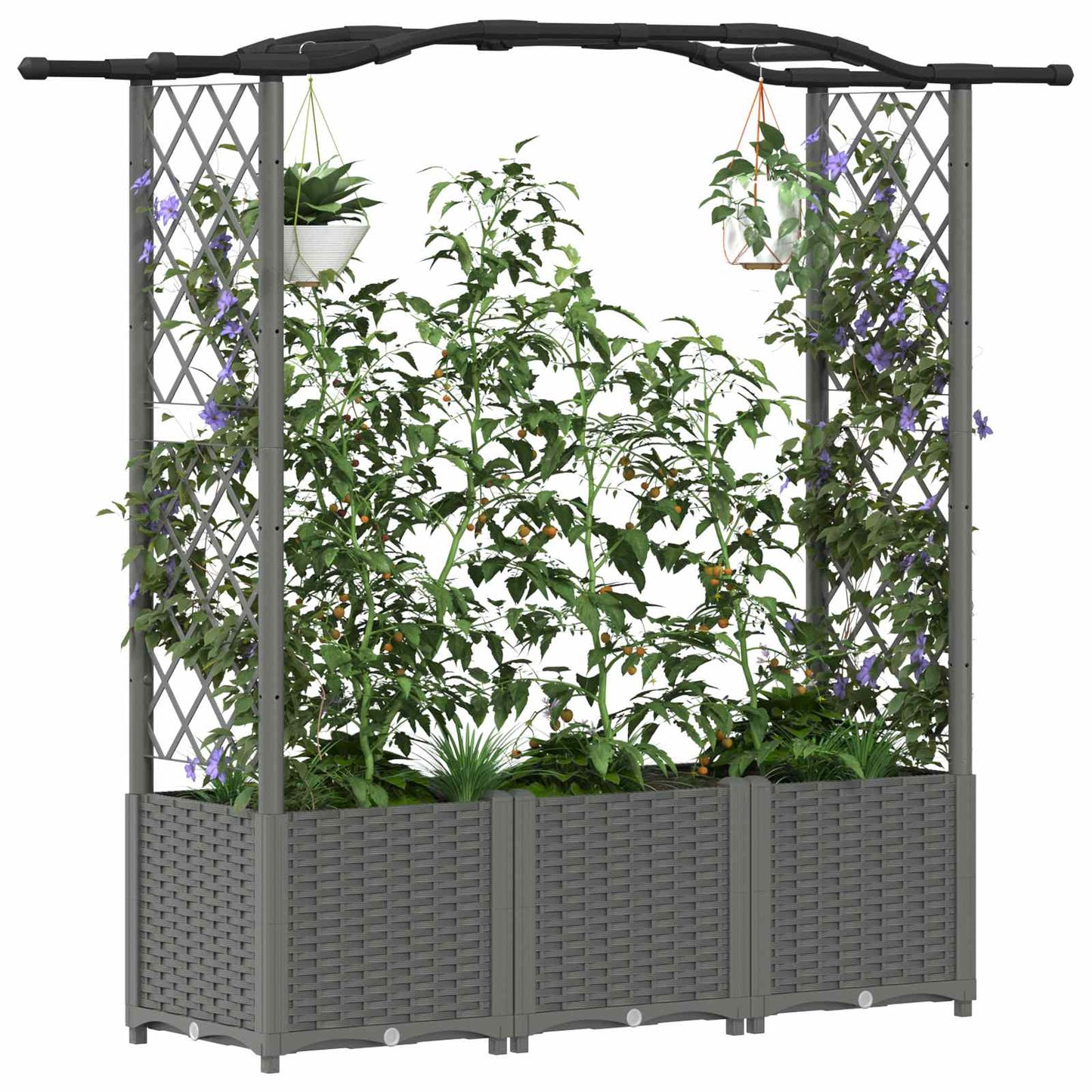 Raised Bed with Trellis and Roof Light Grey 164 x 40 x 138 cm