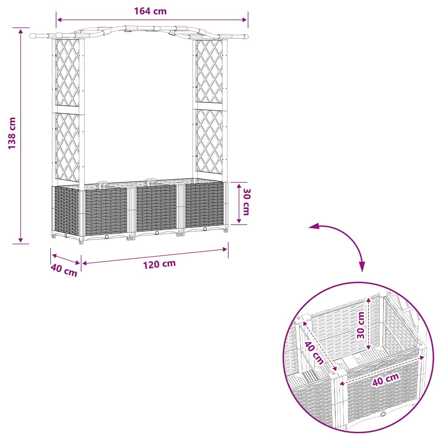 Raised Bed with Trellis and Roof Light Grey 164 x 40 x 138 cm