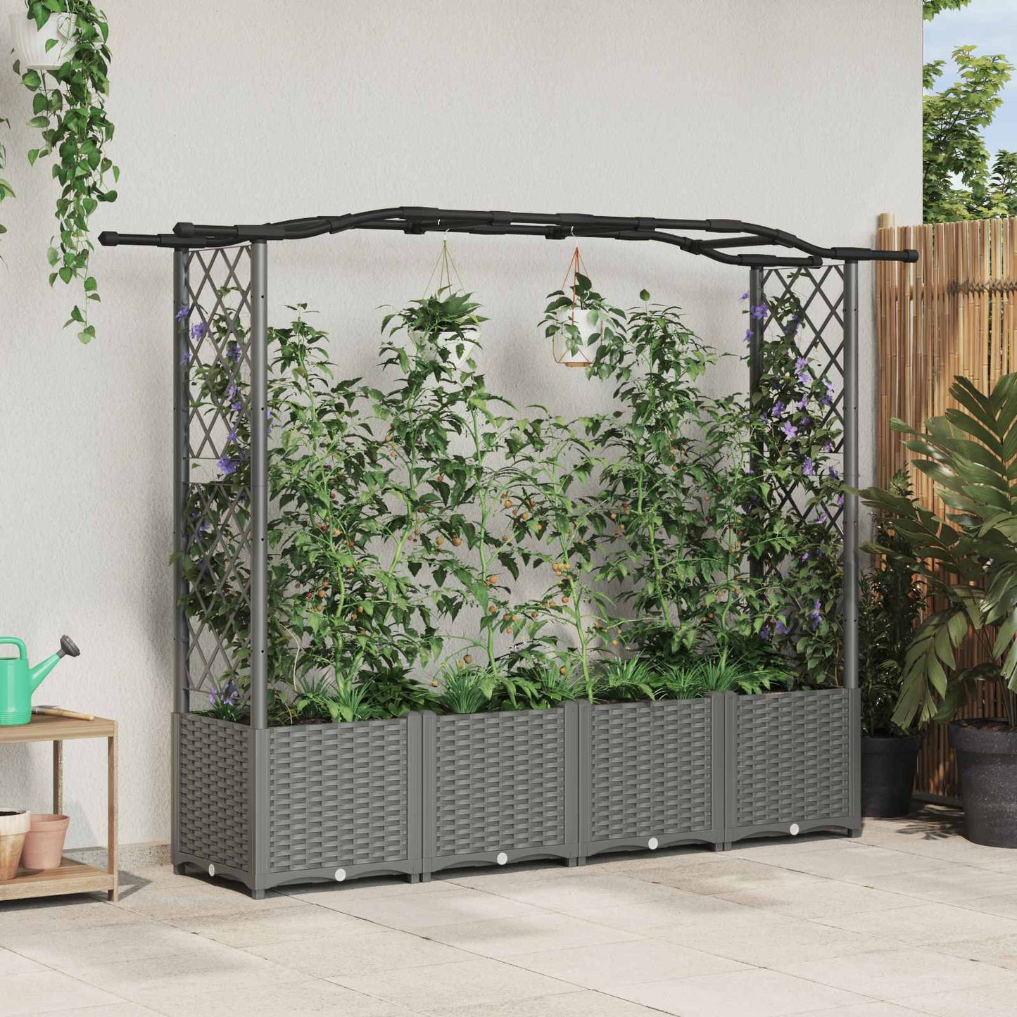 Raised Bed with Trellis and Roof Light Grey 204 x 40 x 138 cm