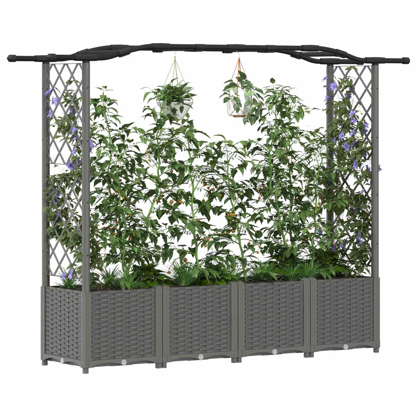 Raised Bed with Trellis and Roof Light Grey 204 x 40 x 138 cm