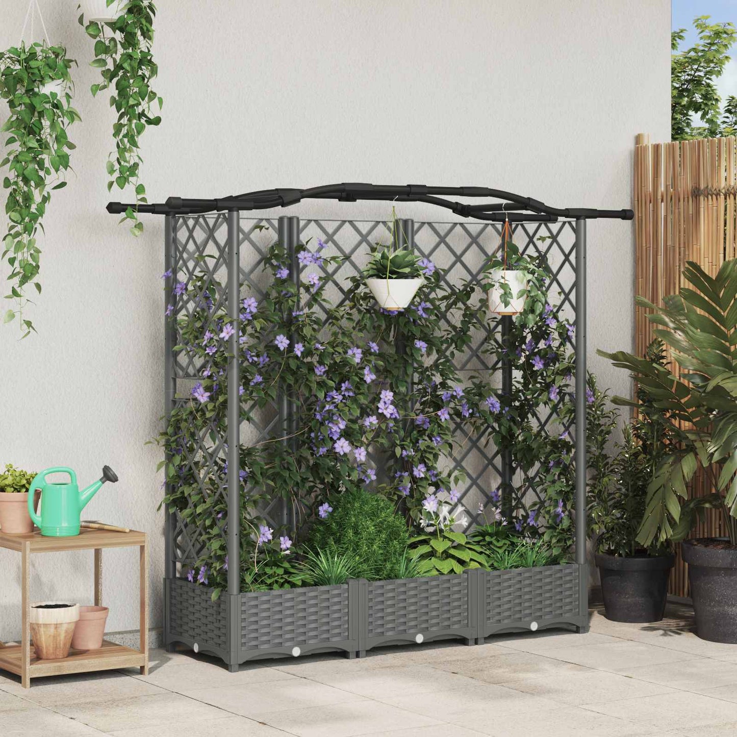 Raised Bed with Trellis and Roof Light Grey 163 x 40 x 123 cm